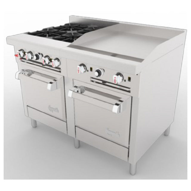 Venancio G482ST-24B24G_LP 48 Inch Gas Range 4 Burner with 24 Inch Griddle and 2 Ovens
